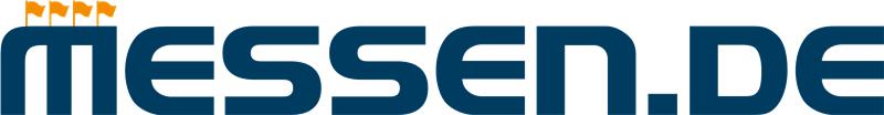 Logo von messen.de mit drei orangefarbenen Fähnchen über dem Buchstaben „m“